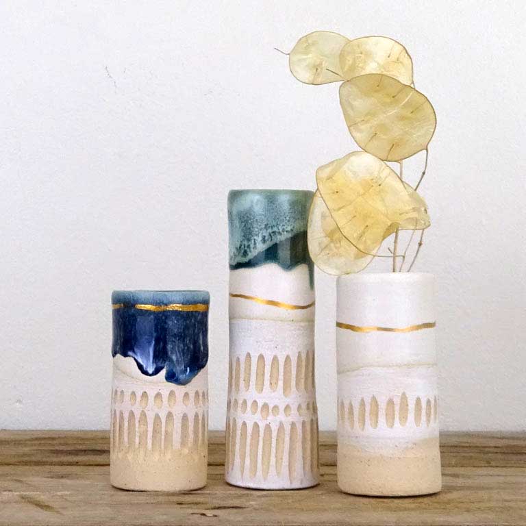 'Ocean' bud vases by Emily Jane Ceramics