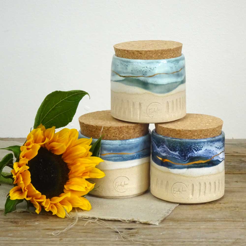 'Ocean' storage jars by Emily Jane Ceramics