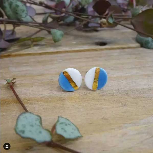Porcelain studs with gold lustre by Emily Jane Ceramics