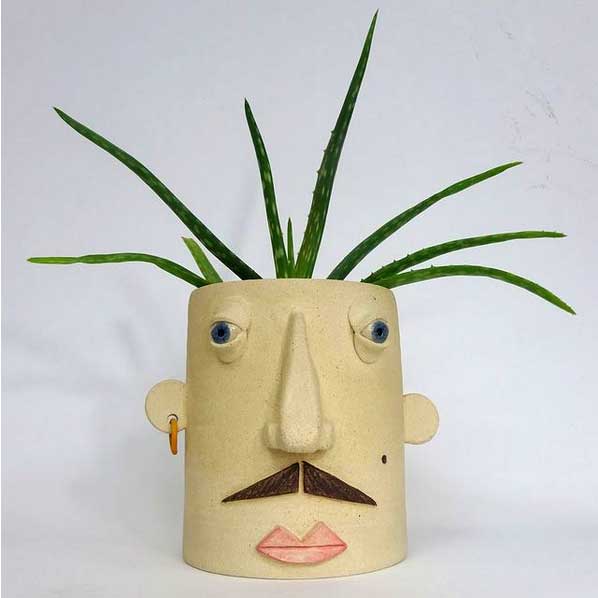 Nigel Pothead by Emily Jane Ceramics, shown with Aloe Vera as hair.