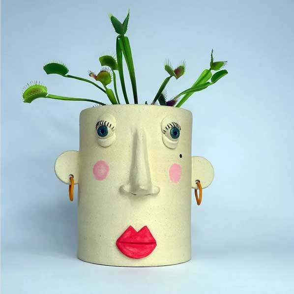 Mary-Jane Pothead by Emily Jane Ceramics, shown with Venus Flytrap as hair.